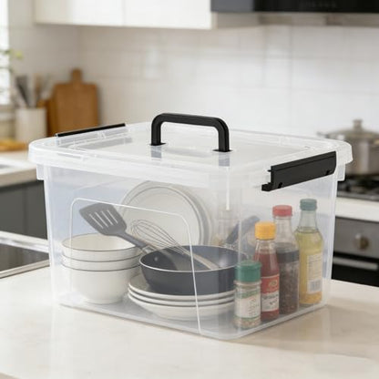 4 Packs 10 QT Plastic Storage Bins with Lids, Stackable Storage Containers for Organizing, Clear Storage Box for Garage, Closet, Kitchen - size: Medium