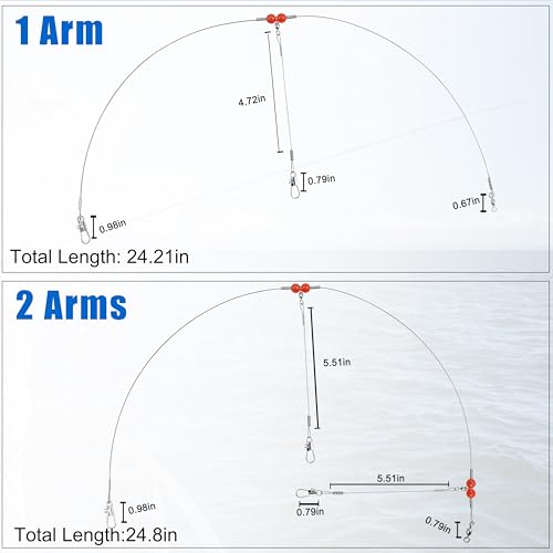 Fishing Leaders Saltwater Tackle Rig Surf Fishing Rigs with Swivel Snaps High Strength Wire Leader Bottom Rigs Fishing Gear Equipment for Lures Bait Hooks - color: Silver Stainless Steel, style: 2 Arms-12pcs