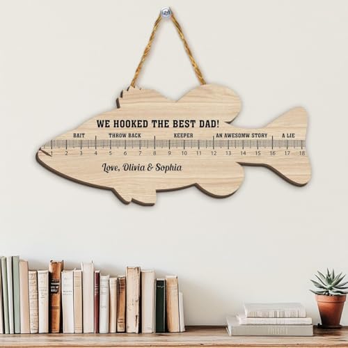 Personalized Wooden Fish Ruler for Fathers Day, Gift From Kids, Fishing Gift for Dad, Funny Fish Ruler Sign for Dad, Fisherman Gifts for Grandpa Sign with Grandkids Name