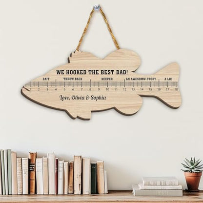 Personalized Wooden Fish Ruler for Fathers Day, Gift From Kids, Fishing Gift for Dad, Funny Fish Ruler Sign for Dad, Fisherman Gifts for Grandpa Sign with Grandkids Name