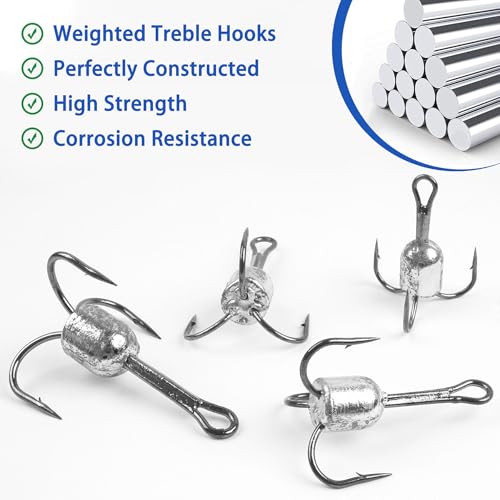 Snagging Hooks Heavy Duty Snagging Weighted Treble Hooks, 4pcs Large Treble Hooks Bunker Snag Hook for Bottom Fishing Trout Salmon 5/0 6/0 8/0 10/0 - size: 5/0(1oz)-4pcs