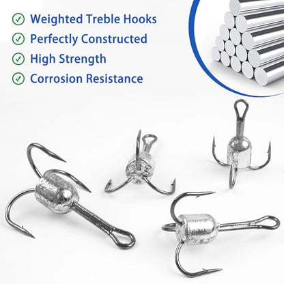 Snagging Hooks Heavy Duty Snagging Weighted Treble Hooks, 4pcs Large Treble Hooks Bunker Snag Hook for Bottom Fishing Trout Salmon 5/0 6/0 8/0 10/0 - size: 10/0(2.5oz)-4pcs