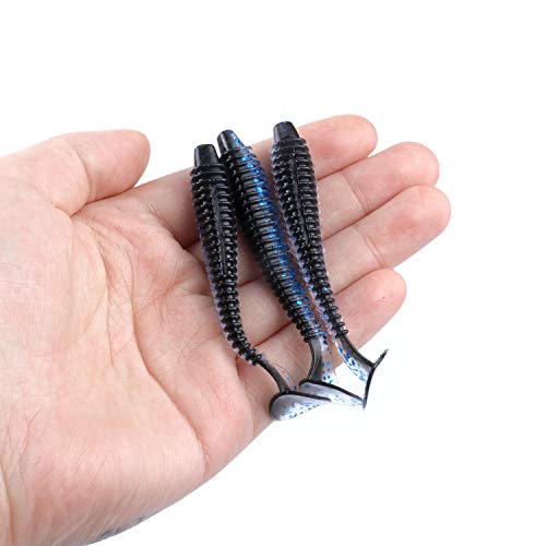 Paddle Tail Swimbaits 100/80/50PCS, 5/4/3/2 inch Soft Fishing Lures Bulk Pack – Durable Lifelike Action Lures for Bass, Trout, Crappie – Freshwater & Saltwater Fishing Gifts - color: Blue-Black, size: 3in, 100pcs