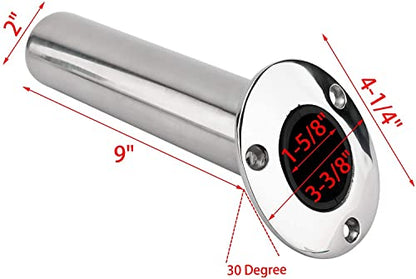 YaeMarine 4-Pack Heavy Duty Stainless Steel 316 Deluxe Rod Holders with Drain, Flush Mount Fishing Rod Pole Holders, 30 Degree /15 Degree/90 Degree - style: 30 Degree