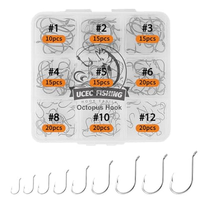 UCEC Octopus Hooks Saltwater Freshwater, Small Fishing Hooks 1000/400/150PCS Barbed Catfish Bend Eye Circle Hook, for Dad Fish Hook Kit Size1/0#1#2#3#4#5#6#7#8#9#10#11#12 - color: 150PCS Size: #1 #2 #3 #4 #5 #6 #8 #10 #12