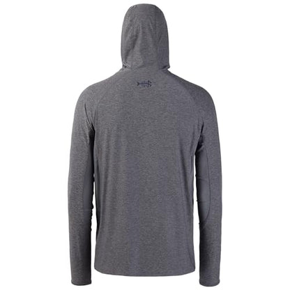 BASSDASH UPF 50+ Men’s Long Sleeve Fishing Shirt with Mask UV Neck Gaiter Hoodie - color: Heather Grey, size: 5X-Large