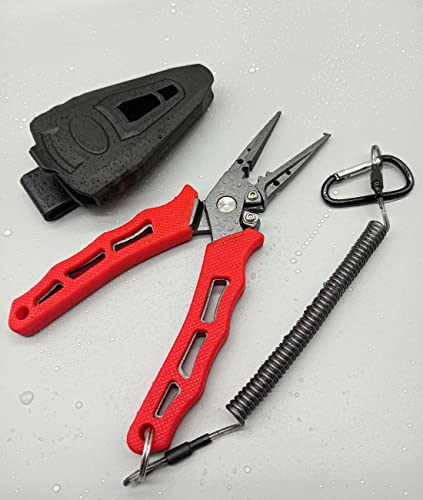 EDSTAR Fishing Pliers,Fish Lip Grippers with Missing Rope,Braid Scissors, Fishing Tools Set, Fishing Gifts for Men - color: 1# Red set