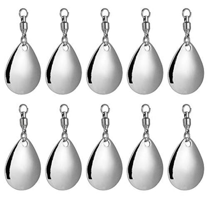 Alwonder 10 Pack Spinner Blades with Ball Bearing Swivels Tail Spinner Spinnerbait Lure Making Supplies Bass Lures Soft Lures - color: #3 Colorado Blades, Silver, 10pcs