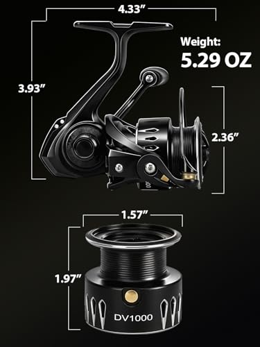 Jenseits Lightweight Spinning Fishing Reel, Sealed Carbon Fiber Up to 20 LB Max Drag, 5+1/6+1BB for Freshwater, 5.2:1 Gear Ratio,CNC Aluminum Spool,1000 Perfect for Ice Fishing, 2000-5000 Series - size: 1000