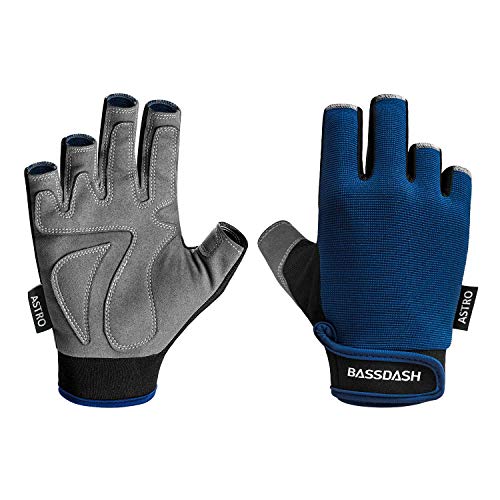 BASSDASH Astro Fishing Gloves Men’s Women’s Fingerless Gloves for Game Fishing Kayaking Paddling Sailing MTB - color: Navy Blue, size: Small
