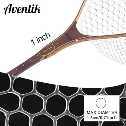 Aventik Fly Fishing Landing Trout Fishing Wooden Net with Magnet Release Soft Rubber Net Bag Catch & Release Great Protection for Fish - style: Long Handle/Small Hole Net