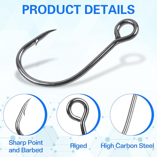 Inline Single Hooks, Inline Fishing Hooks for Treble Hook Replacement Lures Plugs Baits Large Eye with Barbed Saltwater Freshwater Fishing, #4#2#1 1/0 2/0 - size: 4#-100pcs