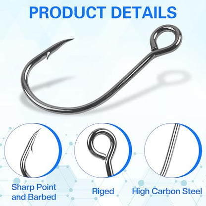 Inline Single Hooks, Inline Fishing Hooks for Treble Hook Replacement Lures Plugs Baits Large Eye with Barbed Saltwater Freshwater Fishing, #4#2#1 1/0 2/0 - size: 1#-100pcs