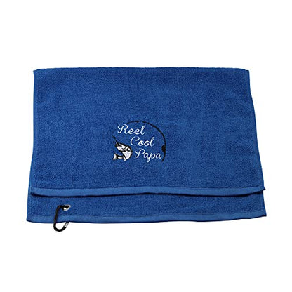 Fishing Towel Fisherman Gift Reel Cool Dad Papa Embroidered Towel with Clip - color: Reel Cool Papa