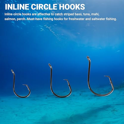 UMT - 100 Pack Inline Fishing Circle Hooks Sizes 4/0 6/0 8/0 Black Nickel High Carbon Steel Superior Terminal Tackle Saltwater and Freshwater - size: 4/0 - 100pcs
