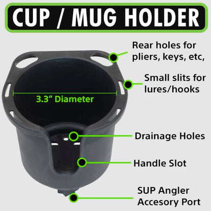 SUP Angler Lite Universal Paddle Board Mount with Paddle Board Fishing Rod Holders, Phone Holders, Cup Holders; Paddle Board Accessories - style: 1 Rod Holder / 1 Cup Holder