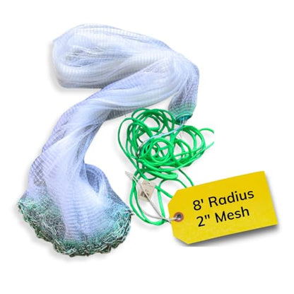 Cast Nets 4.5ft-10ft Radius|3/8",1/2",1" Mesh for Fishing with Chain Bottom, Salt Water Casting Fishing Net Gear, Easy Throw Nets Fishing Bait - Elite Series - size: 8' Radius | 2" Mesh