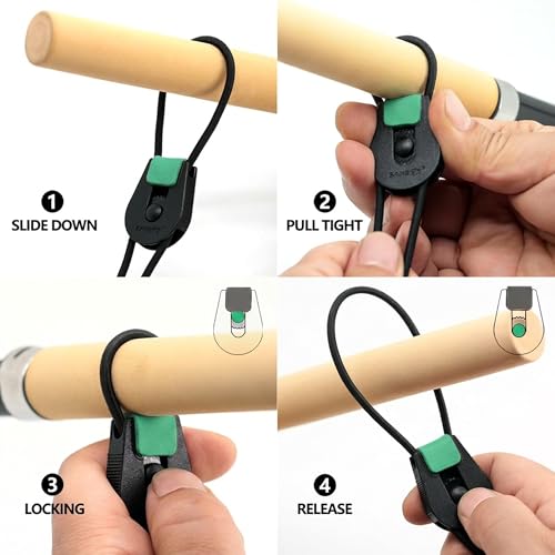 SAMSFX Fishing Rods Belt Stretchy Wrap Pole Straps Elastic Cable Ties for Casting, Spinning & Fly Rods - color: 4pcs, Black & Green