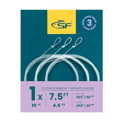 SF 3 Packs Pre-Tied Loop Fly Fishing Tapered Leader Fluorocarbon 7.5FT 9FT 12FT 0X 1X 2X 3X 4X 5X 6X 7X - color: Clear-3Packs, size: 7.5FT-1X