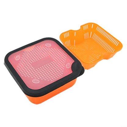 2 in 1 Pellet Strainer and Redworm Bait Box, PP Fishing Tackle Container with Perforated Lid for Draining Hemp, Meat, Casters, Live Baits, Orange(8.5-OS) - size: 8.5-OS