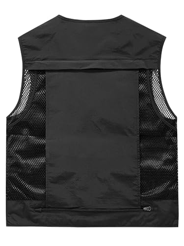 Lucrosun Men's Lightweight Outdoor Fishing Vest Utility Safari Vest with Pockets - color: Black, size: X-Large
