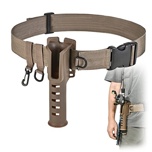 CODEK Fishing Waist Belt Rod Holder - Adjustable Wading Belt With Portable Pole Inserter for Spinning, Casting Reel, Surf, Kayak, Fly Fishing Gear Accessories - Wader Strap - style: Khaki