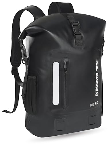 MARCHWAY Roll Top Waterproof Backpack, Floating Dry Bag 20L/30L/45L with Ergonomic Rectangular Base, Cushioned Back, Hip Strap for Hiking Camping Kayaking Travel (Black, 30L) - color: Black, size: 30L