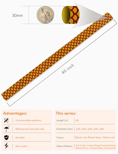 Accering 2-Tone Fish Scale Heat Shrink Tubing, Durable Non-Slip Grip Wrap for Hockey & Shovel (φ30mm, Yellow & Red) - color: Yellow & Red, size: φ30mm, L3.3ft