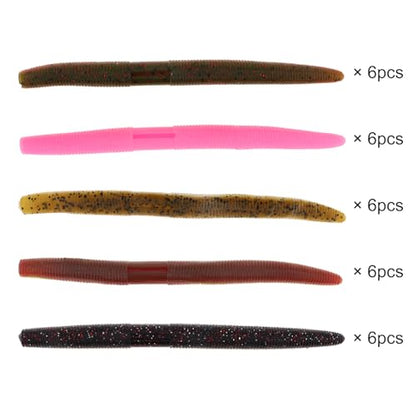 30pcs Soft Plastic Bait Bass Fishing Lure, Senko Worms Wacky Worm Rig Worms Fishing Lure Kit for Bass Trout Salmon Walleye Fishing Worms Lures