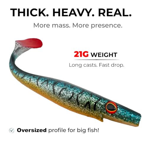 Thump Shad Paddle Tail Swimbait, 6" Soft Lures for Bass, Extra Weight Heavy Kicking Tail for Jig Head & Weighted Swimbait Hook, 3 Pack - color: Green Pumpkin Chartreuse