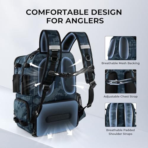 KastKing BaitSpace Fishing Tackle Backpack with Removable Bait Binder,2 Rod Holders Storage Fishing Gear and Equipment - color: G: Blue Camo, size: Without tackle box