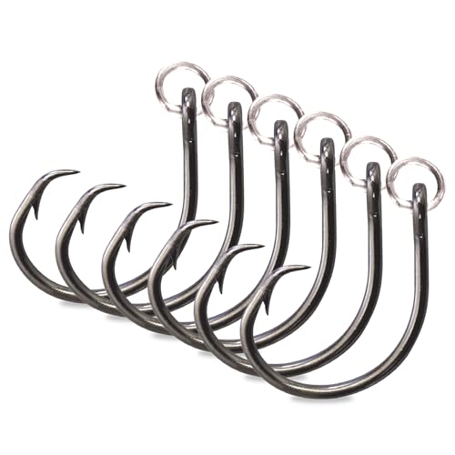 Mustad Ringed Demon Offset Circle 4X Strong - Designed to Perform Flawlessly Featuring Kirbed Hook -Black Nickel - size: Size 3/0 - Pack of 6