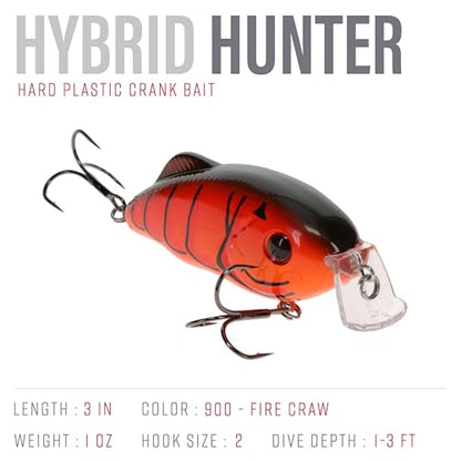 Strike King Hybrid Hunter Shallow Jr. Fishing Lure, Shallow Diving Crankbait, 90-Degree Bill, 3D Eyes, Loud Rattle, Dives 1 to 3-Feet,Size 4 & 6 Treble Hooks - color: Fire Craw, size: 1 oz