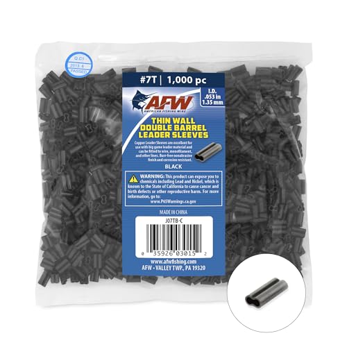 AFW Thin Wall Double Barrel Crimp Sleeves - Premium Fishing Copper Crimp Sleeve with Burr Free Black Finish, Enhanced Flexibility - Durable and Lightweight - Retail & Bulk Pack Available - color: Black, style: #7t/.053" - 1,000 Pc
