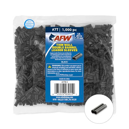 AFW Thin Wall Double Barrel Crimp Sleeves - Premium Fishing Copper Crimp Sleeve with Burr Free Black Finish, Enhanced Flexibility - Durable and Lightweight - Retail & Bulk Pack Available - color: Black, style: #7t/.053" - 1,000 Pc