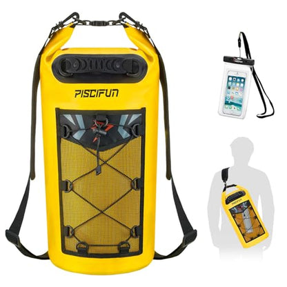 Piscifun Dry Bag, Waterproof Floating Backpack 10L/20L/30L/40L with Waterproof Phone Case for Boating, Kayaking, Fishing - color: Yellow, style: 20l