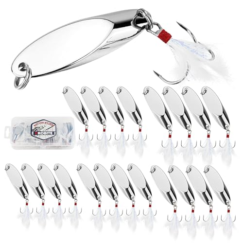 Jigging Spoon Fishing Lures 20/40PCS Kit – Metal Casting Spoon Lure Set with Treble Hooks, Mixed Sizes Spinner Baits for Saltwater & Freshwater Trout, Salmon, Bass - color: Silver, size: Mixed Size 20PCS