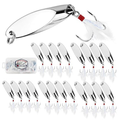 Jigging Spoon Fishing Lures 20/40PCS Kit – Metal Casting Spoon Lure Set with Treble Hooks, Mixed Sizes Spinner Baits for Saltwater & Freshwater Trout, Salmon, Bass - color: Silver, size: Mixed Size 20PCS