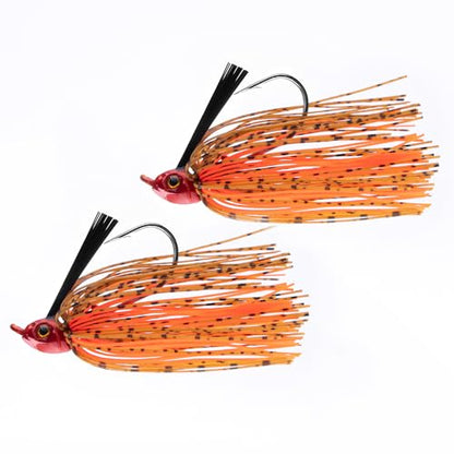 Dr.Fish 2 Pack Swim Jigs Weedless Bass Fishing Jigs Hook Lures with Reinforced Weed Guard Fish Head Swimbait Silicone Skirt Pike Walleye Muskie Freshwater Lures - color: Hot Craw, size: 1/2oz