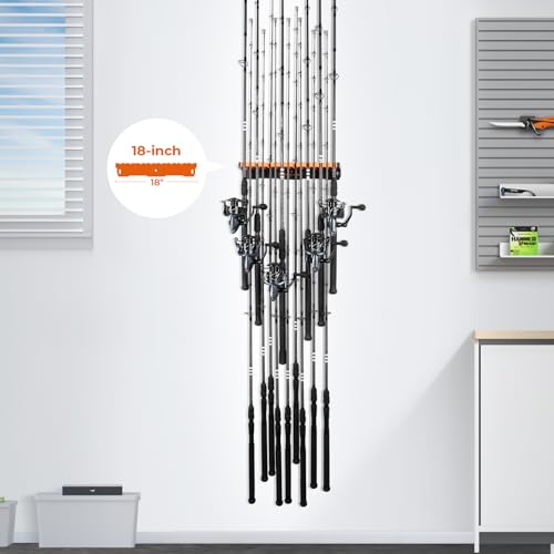 KastKing V15HD Heavy Duty Vertical Fishing Rod Holder – Wall Mounted Fishing Rod Rack, Store 15 Large Rods or Fishing Rod Combos in 18 Inches, Great Fishing Pole Holder and Rack, 1 Pack - color: Black - 1 Pack - Upgraded (Heavy Rod Combo, Store 15 Rods)