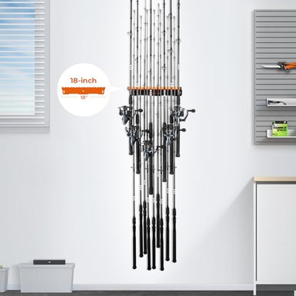 KastKing V15HD Heavy Duty Vertical Fishing Rod Holder – Wall Mounted Fishing Rod Rack, Store 15 Large Rods or Fishing Rod Combos in 18 Inches, Great Fishing Pole Holder and Rack, 1 Pack - color: Black - 1 Pack - Upgraded (Heavy Rod Combo, Store 15 Rods)