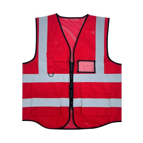 Fishing Vest - Work Vest for Men V Neck Zip Up Lightweight Breathable Sleeveless Utility Jackets Mesh Outwear Vests 2026 - color: 04# Red