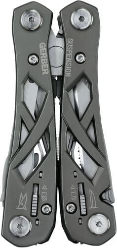 Gerber Gear Suspension 12-in-1 EDC Multi-Plier Multitool with Pocket Knife, Needle Nose Pliers, Wire Cutters and More, Gifts for Men, Camping and Survival, Grey - color: Grey