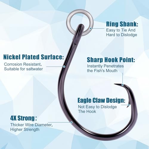 9KM DWLIFE Circle Hooks 4X 25Pcs Strong Corrosion-Resistant High-Carbon Steel Fishing Hooks with Ring for Catfish, Bass Saltwater Circle Hooks - size: 1/0#
