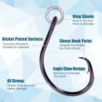 9KM DWLIFE Circle Hooks 4X 25Pcs Strong Corrosion-Resistant High-Carbon Steel Fishing Hooks with Ring for Catfish, Bass Saltwater Circle Hooks - size: 1/0#