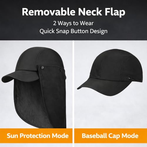 Mens L/XL/XXL Sun Hat with Removable Neck Flap UPF 50+ Fishing Hat Waterproof Quick Dry Breathable Baseball Cap for Cycling - color: Army Green, size: X-Large-XX-Large