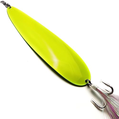 Magnum Flutter Spoon Jigging Lures, 8-9 Inch Large Hard Metal Sinking Trolling Casting Striper Fishing Spoon Baits for Striped Bass, Salmon, Walleye, Saltwater, Freshwater, Deep Sea Fishing - color: Classic - Chartreuse Large Spoon, size: A - 8" Classic -