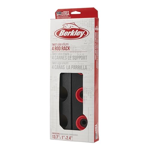 Berkley Twist Lock Fishing Rod Rack, Stores 4 Rods, Black, Soft Foam Grip Pads Protect Rod Finishes, Durable Construction, Easy to Mount with Common Tools - style: Twist Lock Utility 4 Rod Rack