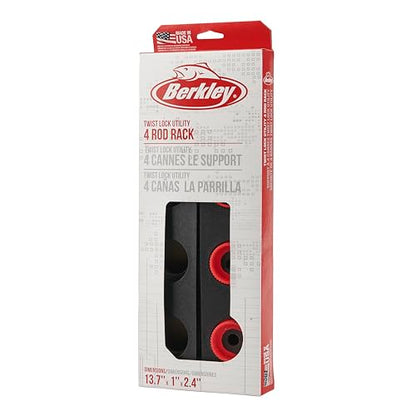 Berkley Twist Lock Fishing Rod Rack, Stores 4 Rods, Black, Soft Foam Grip Pads Protect Rod Finishes, Durable Construction, Easy to Mount with Common Tools - style: Twist Lock Utility 4 Rod Rack
