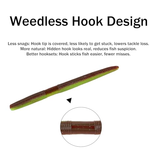 Soft Plastic Worms for Bass Fishing 20pcs FS/RE-09 | Salted ,Soft Plastic ,Fishing Lures ,with Hook Slot ,5.31in ,Saltwater Freshwater ,Bass Baits - color: Color D